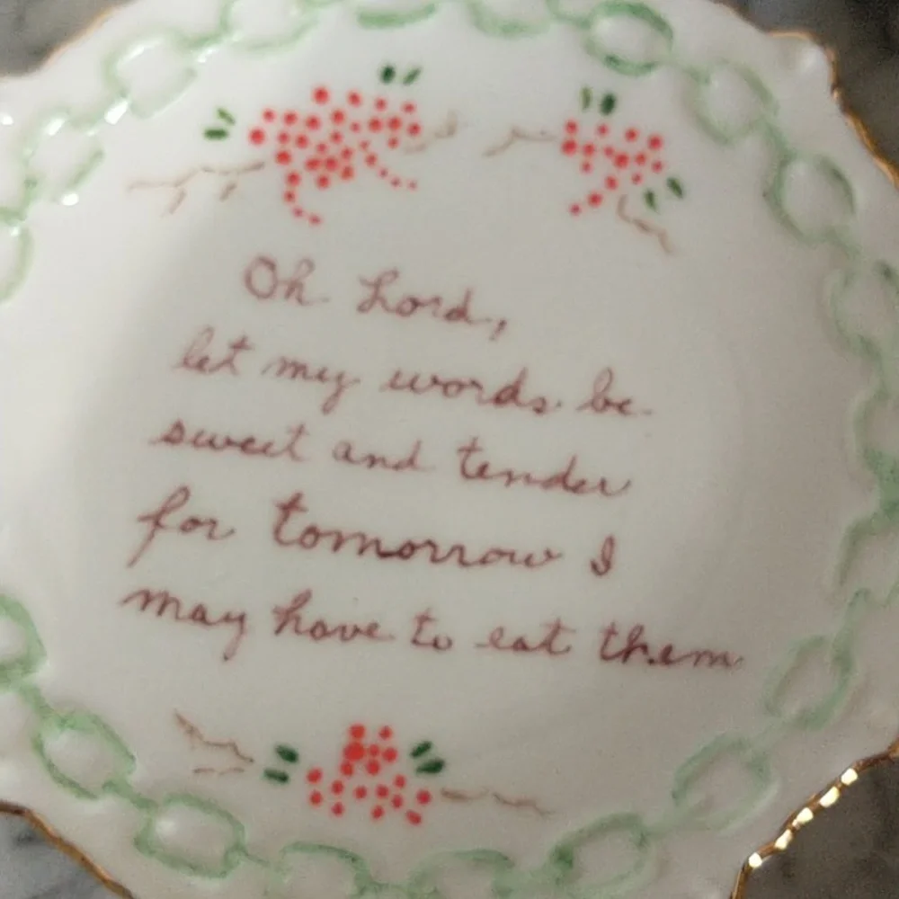 Vintage Lot of 6 Hand Painted Floral Trinket Dishes with Sayings, Bible verses, - Picture 3 of 7